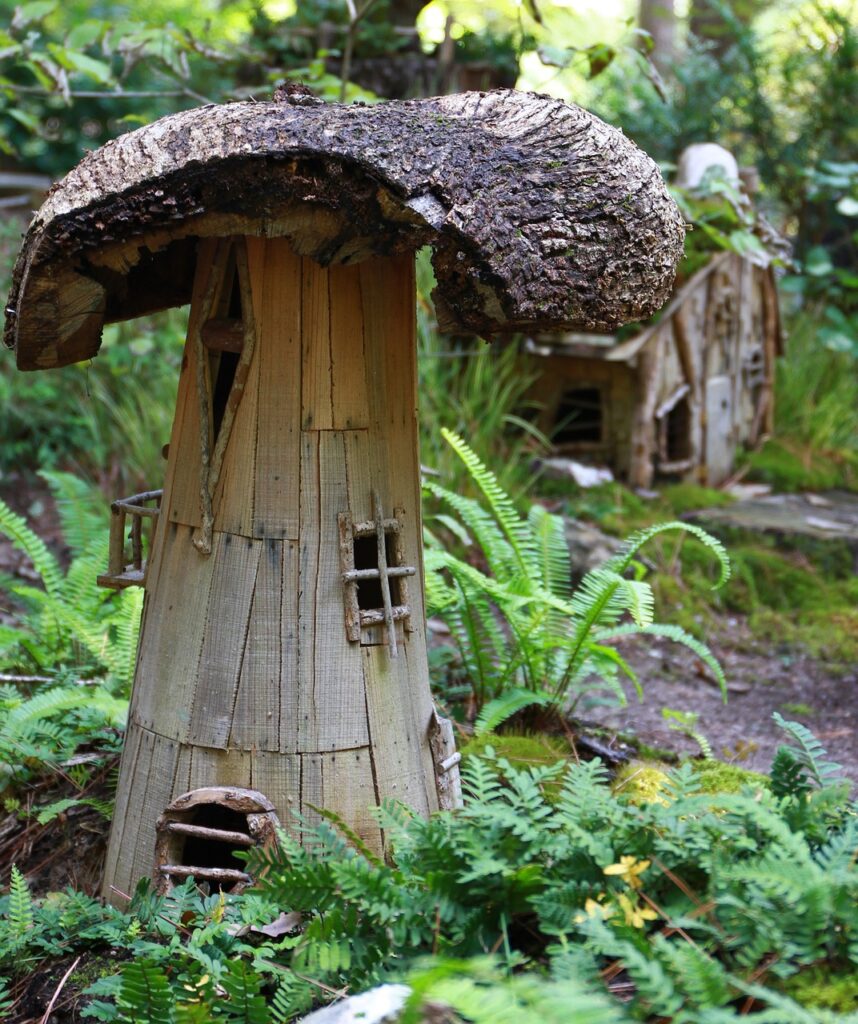 outdoor fairy house made from natural materials